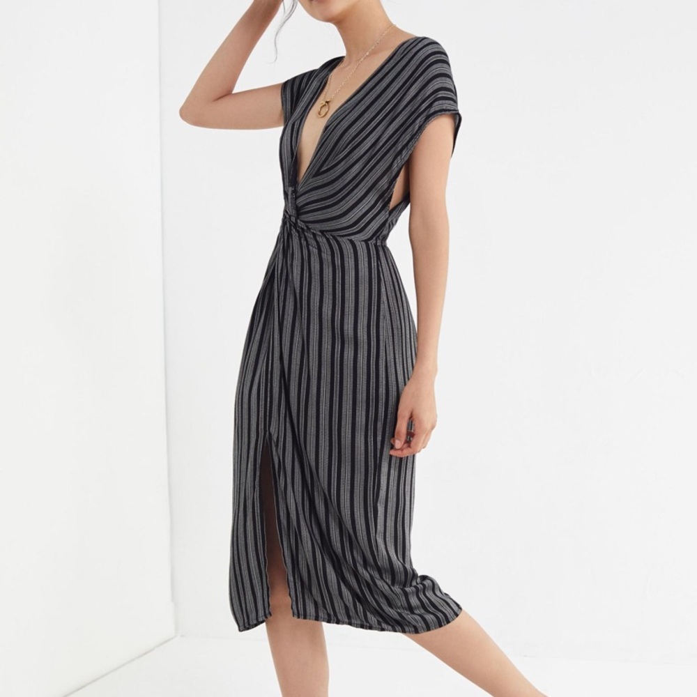 UO Twist-Front Striped Midi Dress